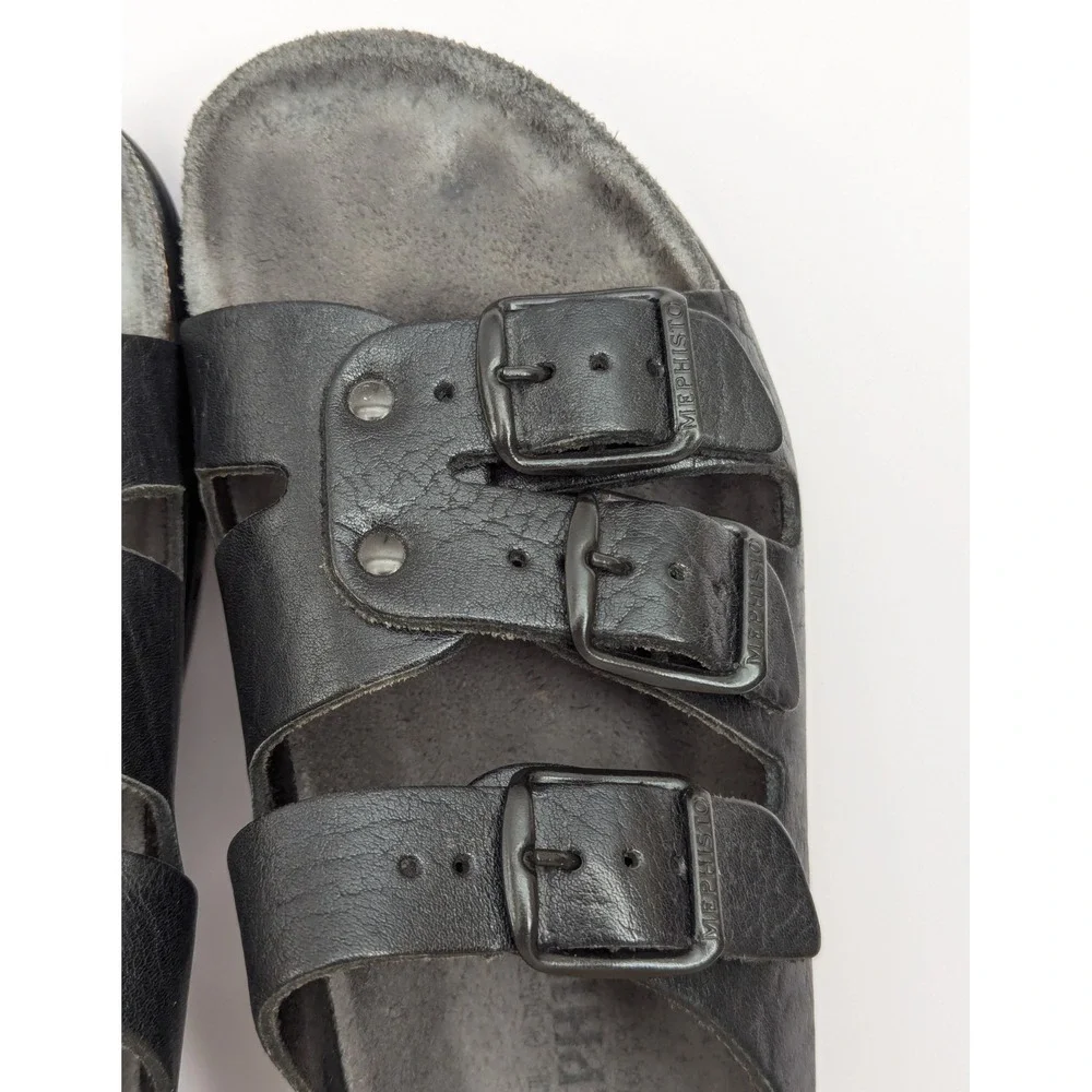 Mephisto Zach Fit Black Comfort Sandal Slide Gray Footbed Men's Size 37 EU